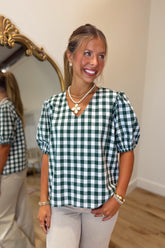 Changing Leaves Gingham Top Green