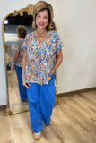 Polished Paisley V Neck Top Blue