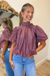 September Sweetheart Bubble Blouse Brick
