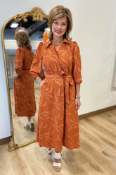 Umgee Jacquard Midi Dress Rust