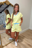 Day Off V Neck Short Set Yellow Stripe