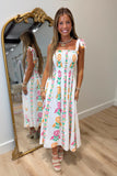 Island Bloom Smocked Midi Dress White