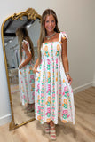 Island Bloom Smocked Midi Dress White