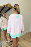 Mixed Media Striped Sweatshirt Pink