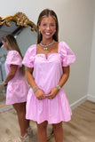 Southern Saturday Puff Sleeve Dress Pink