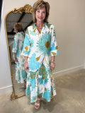 Boho Chic Floral Midi Dress Aqua RESTOCK