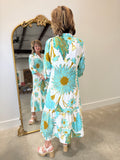 Boho Chic Floral Midi Dress Aqua RESTOCK