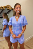 Firecracker Striped Romper Blue