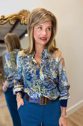 Renuar Long Sleeve Printed Blouse Olive