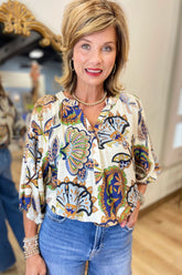 Umgee Abstract Print Top Cream