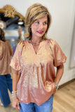 Metallic Puff Sleeve Blouse Rose Gold
