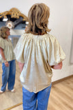 Umgee Metallic Puff Sleeve Blouse Cream