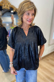 Metallic Puff Sleeve Blouse Black