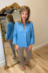 Foxcroft Lainey Pull Over Blouse Indigo
