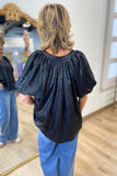 Metallic Puff Sleeve Blouse Black