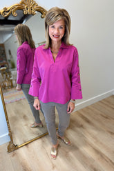 Foxcroft Lainey Pull Over Blouse Pomegranate