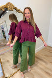 Alissa Ruffle Hem Top Burgundy