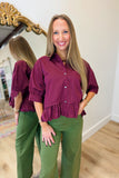 Alissa Ruffle Hem Top Burgundy