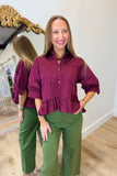 Alissa Ruffle Hem Top Burgundy