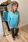 Renuar Roll Tab Sleeve Blouse Teatree
