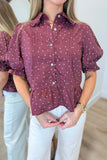 Frilly Dots Top Burgundy