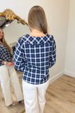 Plaid Beginnings V Neck Top Navy