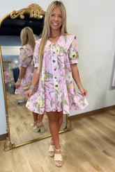 Umgee Floral Babydoll Dress Pink