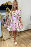 Umgee Floral Babydoll Dress Pink