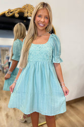 Ava Crochet Design Dress Aqua