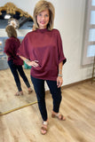 Maeve Mock Neck Top Burgundy