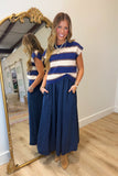 Country Roads Striped Sweater Dress Navy