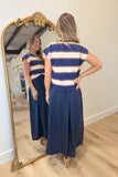 Country Roads Striped Sweater Dress Navy