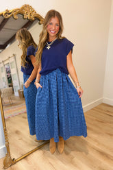 Country Roads Plaid Sweater Dress Navy