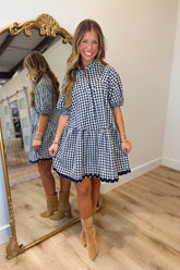 Perfectly Plaid Day Dress Navy