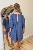 Storm Watch Striped Romper Navy