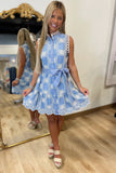 Heirloom Stitch Sleeveless Dress Blue