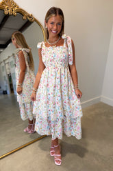 Darling Details Floral Smocked Dress Cream