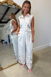 Paradise Bloom Embroidered Jumpsuit Ecru