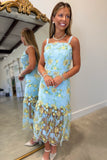 Blossom Celebration Mesh Midi Dress Aqua