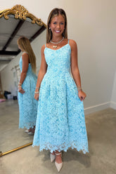 Petal Luxe Embroidered Cocktail Midi Dress Aqua