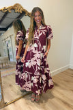 Charming Days Puff Sleeve Midi Dress Wine
