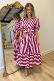 Berry Blush Striped Midi Dress