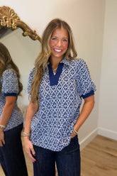 Umgee Stretchy Textured Knit Top Navy