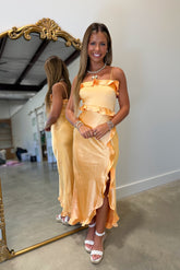 Sunkist Satin Slit Midi Dress