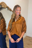 Sloan Satin Stand Up Collar Top Rust