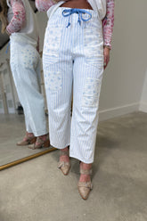 Ditzy Stripe Barrel Jean Blue
