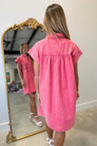 Denim Pleats Shirt Dress Watermelon