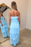 California Coast Flutter Strapless Maxi Dress Blue