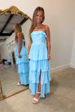 California Coast Flutter Strapless Maxi Dress Blue