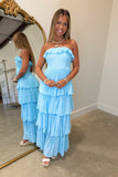 California Coast Flutter Strapless Maxi Dress Blue